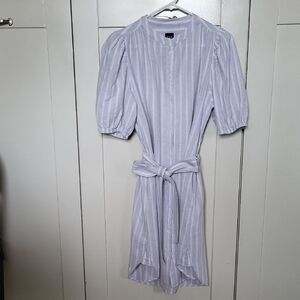 GAP Lavender-Striped Button Front Midi Dress with Waist Tie